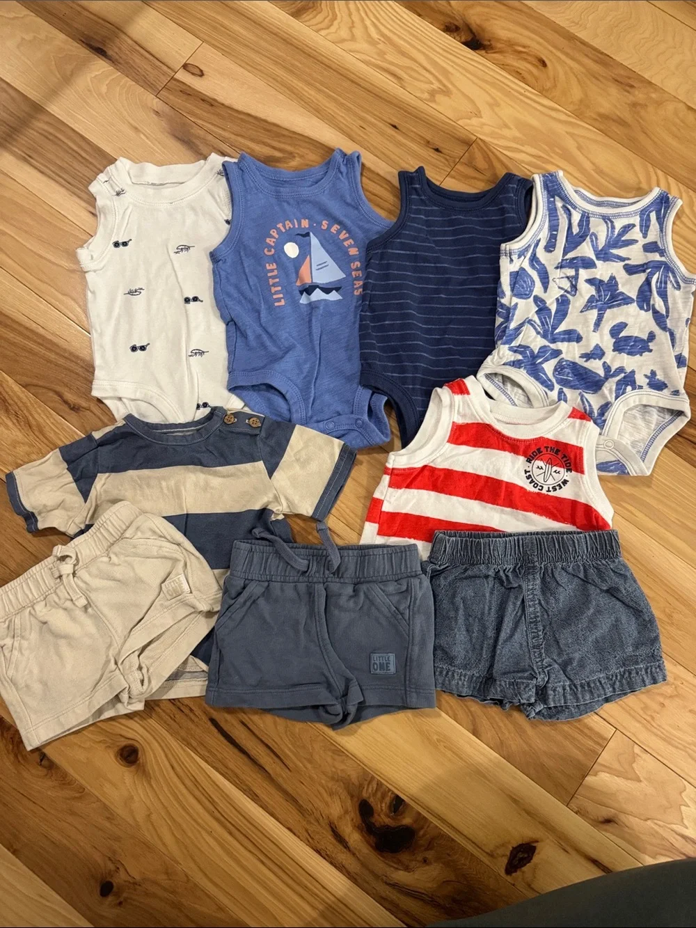 Baby Boy Summer Onesie & Shorts Set - Blue, Red, Cream